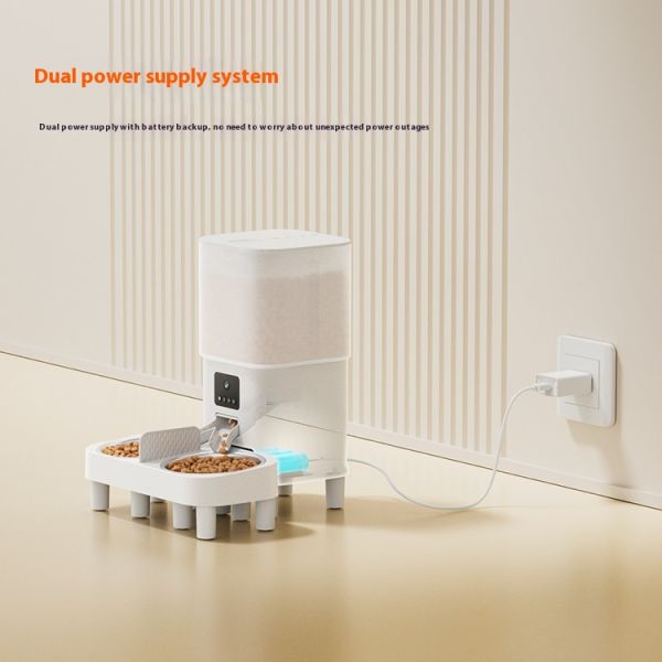 6L Video Edition Automatic Pet Feeder Solid Pattern Double Feeding Eco-Friendly Plastic Battery Charging Capabilities Adjustable