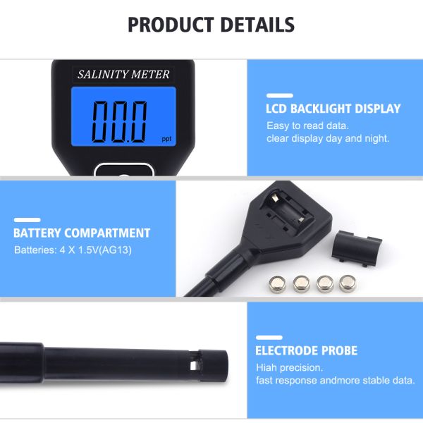 Portable Digital Salinity Meter with 0~199.9ppt Measuring Range and Temperature Compensation