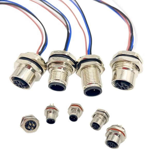  M12 Plugs and Sockets Panel Mounted Wire Terminals Connector 20cm 4P 5P 8P Manufactures