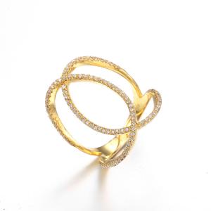 Circle Intersect 925 18K Yellow Plating CZ Rings Yellow Gold Engagement Rings Manufactures