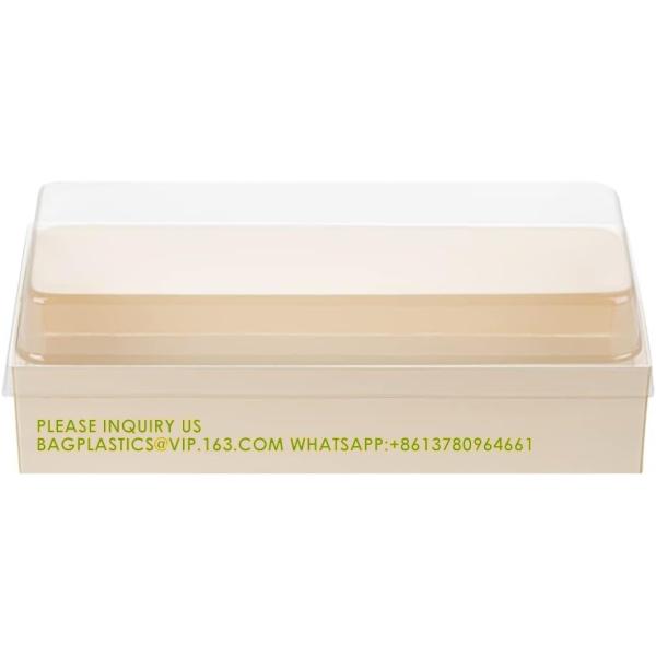 18 Oz Rectangle Long Straight Wooden Containers - Containers Sold Separately, Clear Plastic Lids