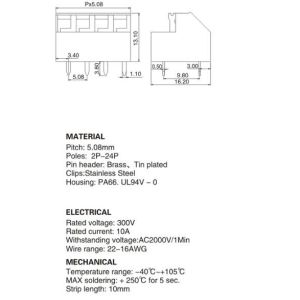 WT237-5.08 pcb spring type terminal block, spacing 5.08, factory direct sales