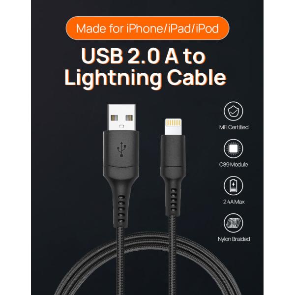 ROHS USB Lightning Charging Cable 480Mbps Apple Braided Lightning Cable