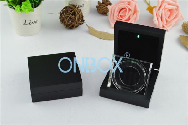 Quality Luxury Painting Wooden Boxes LED Coin Display Box With Acrylic Display Stand for sale