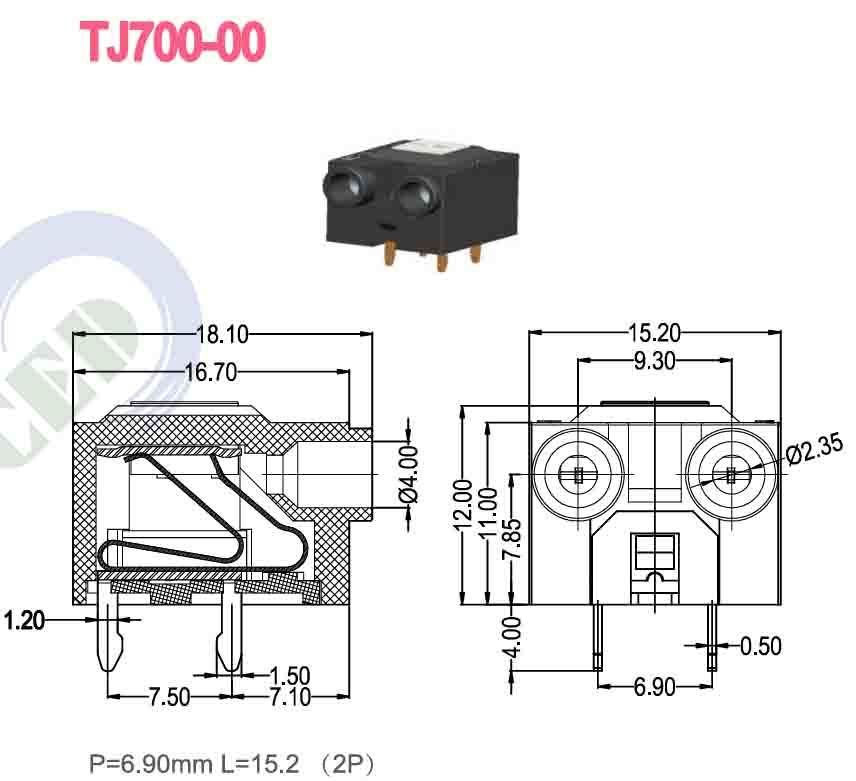 10mm X 10mm X 10mm Screwless Terminal Block with Push-in Wire Connection Type