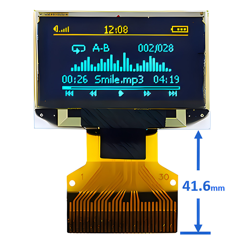 0.96 Inch 30 Pin ZIF Connector OLED Thin Display Panel 128x64 Dot Matrix SPI I2C