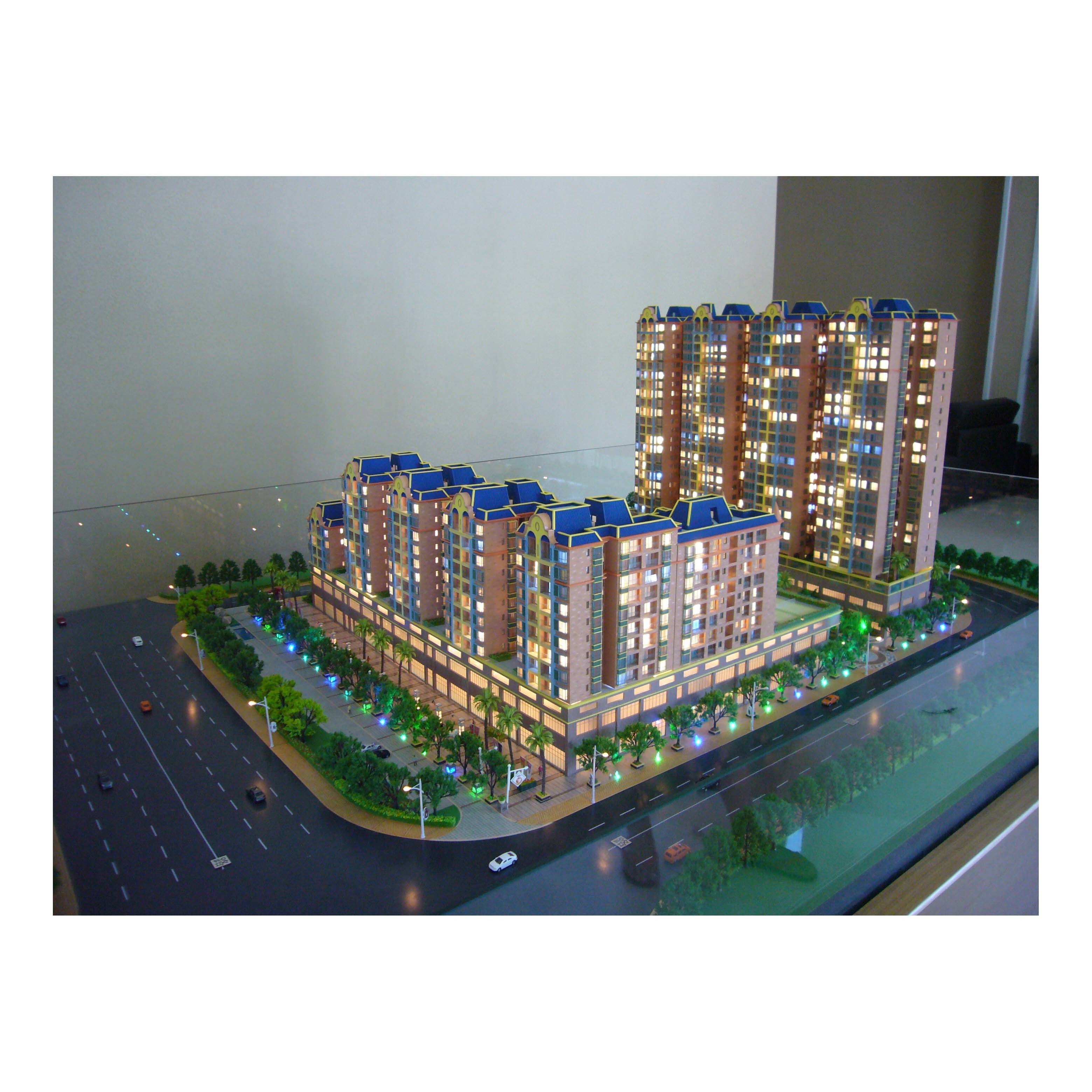Architectural Model of Residential Apartment Complex with Lighting for Real