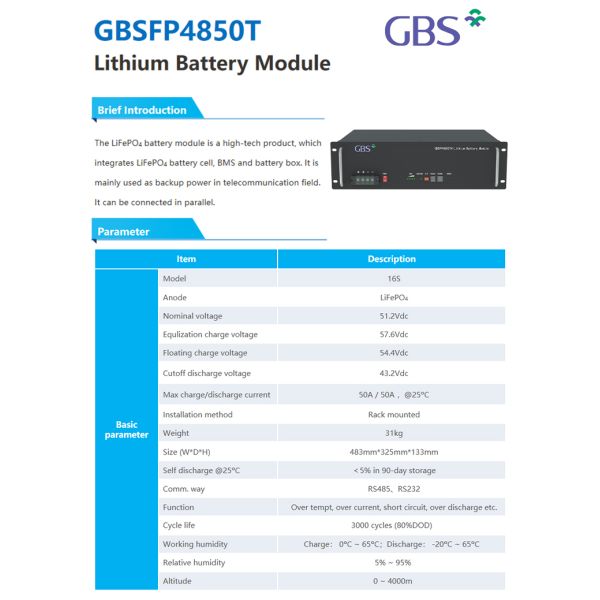 GBS 51.2V 50Ah Split Rack-Mounted Lithium Iron Phosphate Battery IP20 Stackable System 5-Year Warranty 3000-Cycle Life for