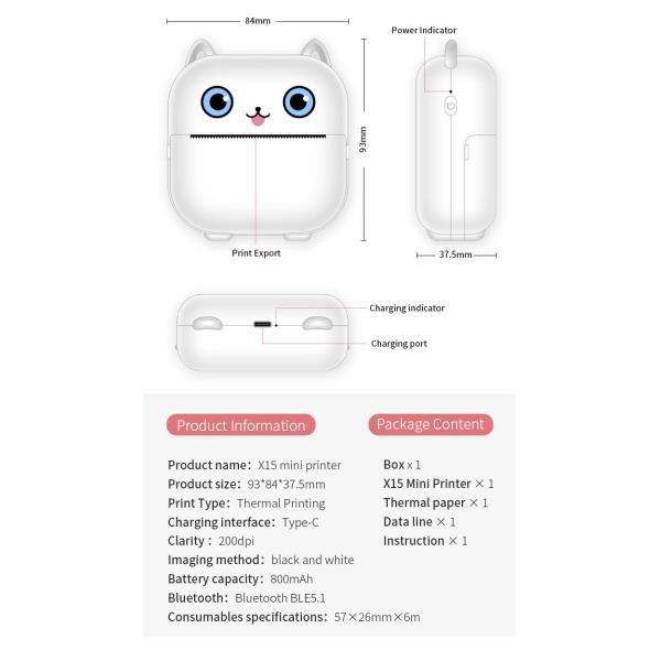 Wireless Pocket Thermal Mini Inkless Printer Adhesive Sticker For IPhone Android
