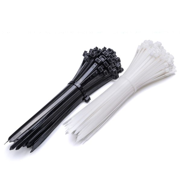 Medium Self Locking Cable Ties Indoor Nylon Polyester Cable Tie 18 LB 4 Inch White