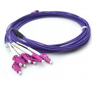 OM4 Multimode MTP MPO Cable To LC Breakout Fiber Patch Cord Cable 12 Cores