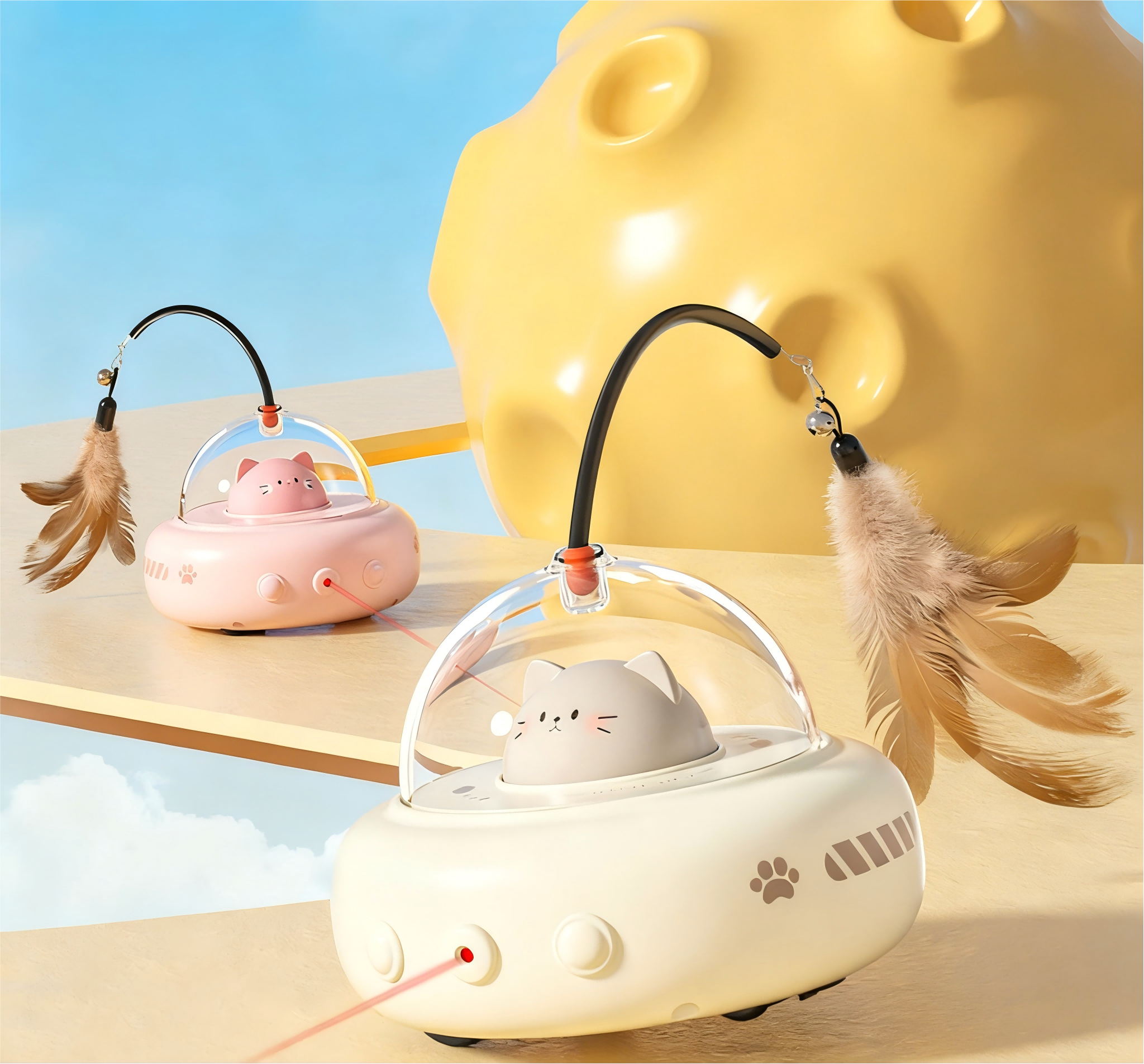Laser Cat Toy Automatic Feather Bell Interactive Electric USB Rechargeable Adjustable