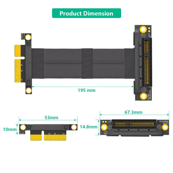 270 Degree Reverse Slot PCI-E Extension Cable with High Speed PCI-E 1X Support and Flexible Axial Cable