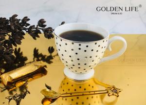  New Bone China 15OZ Gold Design Footed Mug With 9.5cm Shape Square Dish Custom Coffee Mugs Manufactures