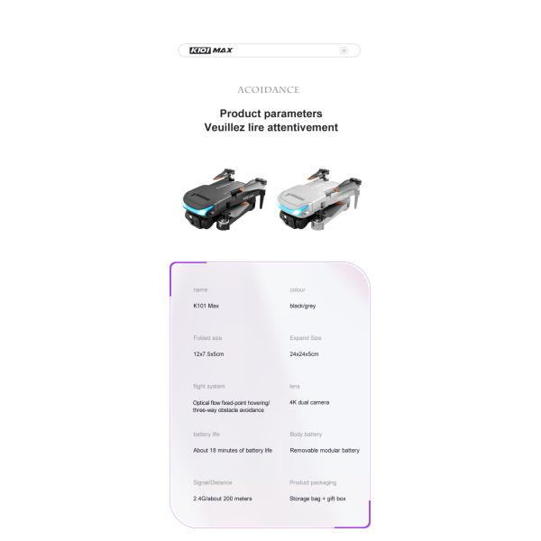 K101 Max Obstacle Avoidance Optical Flow Positioning 4k Hd Dual Foldable Quadcopter Toys Drones Vs E88 E58 Camera Mini Drone