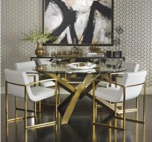  Gold Round Glass Dining Table , Stainless Steel Base Dining Table With Glass Top Manufactures