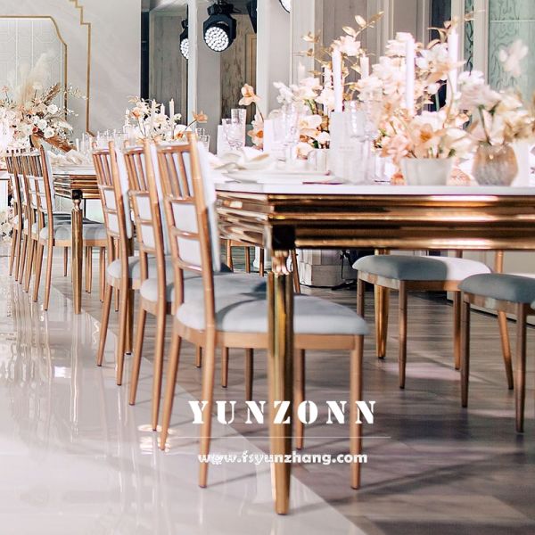 Modern Gold Frame Glass Dining Table with Long Rectangular Design Wedding Reception Outdoor Hotels Living Room Parties