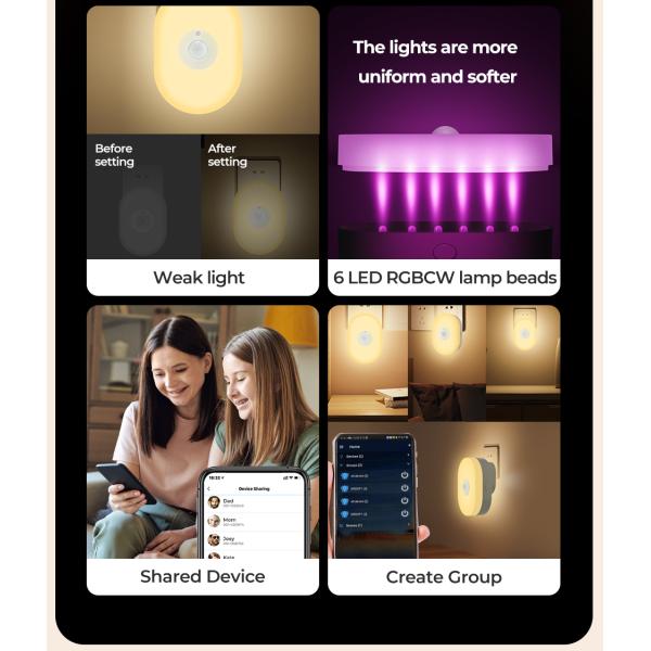 Oval Tuya Pir Sensor Night Light Bathroom Motion Sensor Night Light