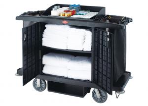  Black / Grey Room Service Equipments / Hotel Room Supplies 2 Shelves Transport Cart Manufactures