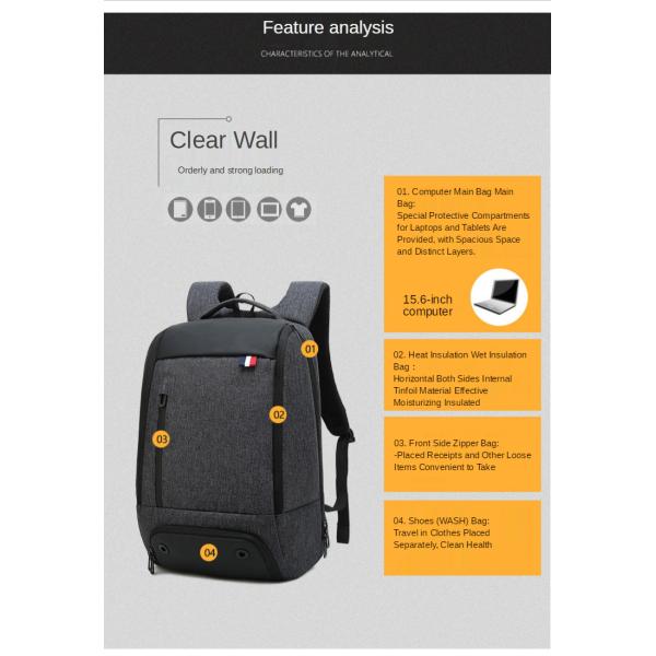600D Multifunctional Anti Theft Backpack For 14'' Laptop