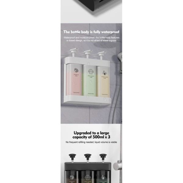 Multi Function Triple Wall Mounted Pump Soap Dispenser Refillable 500ml*3 Capacity