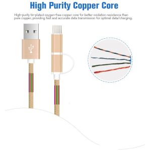 Type-c Android USB dual-use flat two-in-one metal woven nylon mobile phone data