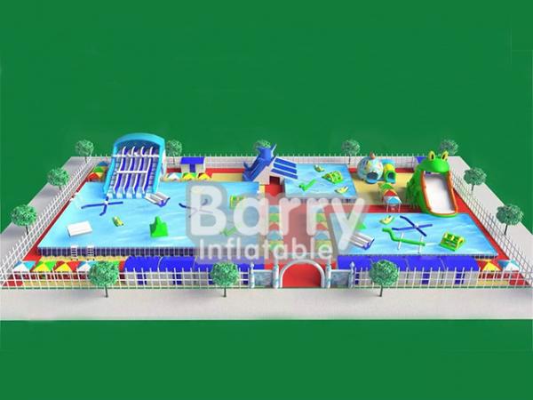 Quality Commercial inflatable water park equipment , metal frame inflatable amusement park for sale