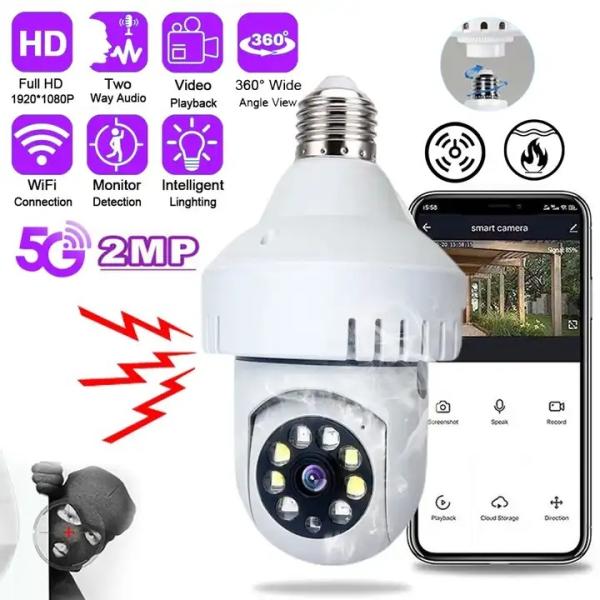 Quality V380 Pro E27 1080P Smart Light Bulb Camera With Smoke Detection Alarm Function Night Vision for sale