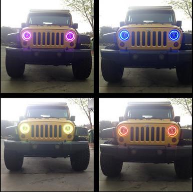 7 Inch Round RGB Halo Car Lights Bluetooth Control Headlights High / Low Beam For Driving Light