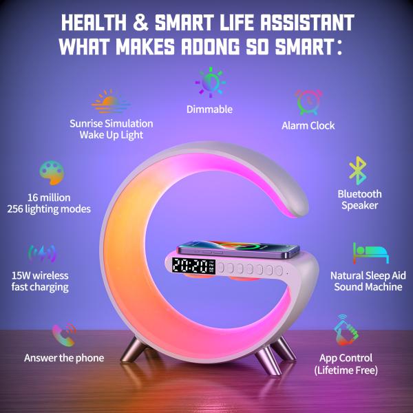 Multicolor G Shaped Lamp Bluetooth Speaker Wireless Charger & Digital Clock