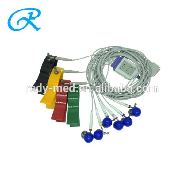 Double Ear Electrode Snap Connector , Black / Red / Yellow EKG Machine Cable