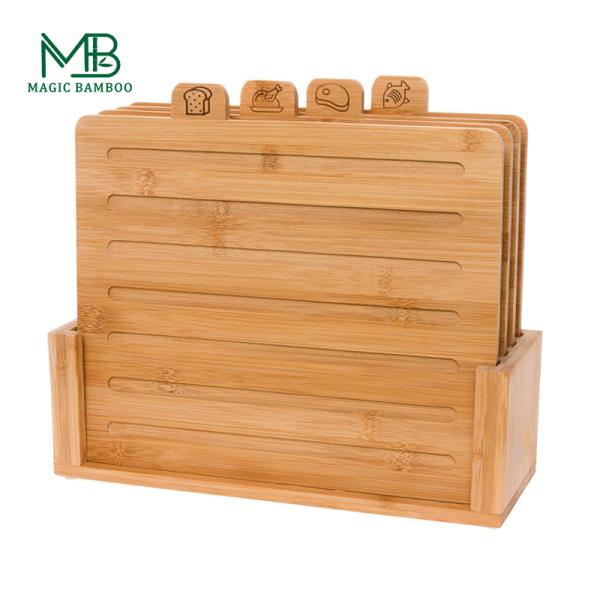 Eco-Friendly Solid Bamboo Square Chopping Board Set With Stand For Kitchen Sustainable