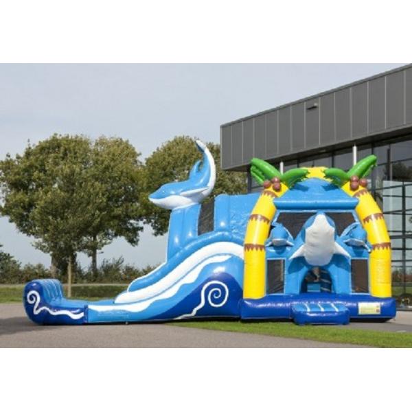 Quality 2 In 1 Dolphin Big Bouncy Castles Inflatable With Wacky Dual Slide For Amucement for sale