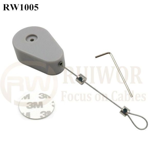 RW1005 Drop-Shaped Retractable Security Tether Plus Adjustalbe Lasso Loop By Small Lock And Allen Key For Anti Theft Display