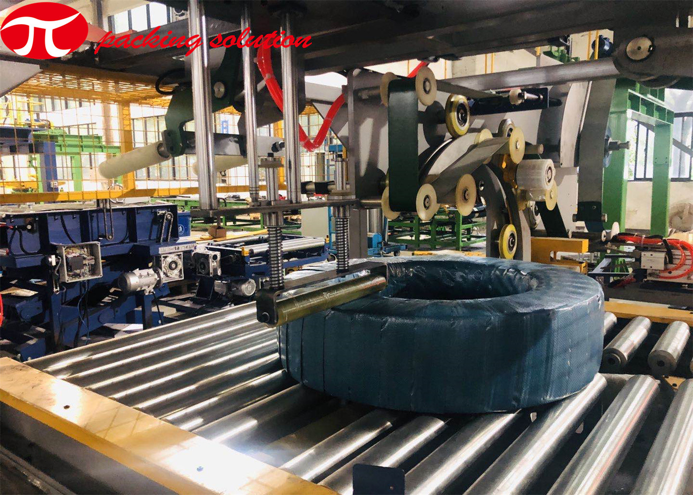Automatic Plastic Coil Packing Machine With Circumferential Labeling Stacking