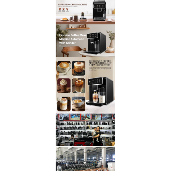 Automatic Espresso Coffee Machine 15 Bar 1350W Programmable Touch Screen Home Office