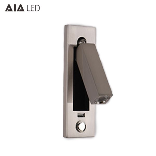 IP20 press-button switch usb LED bed wall light/usb led headboard wall light for hotel project