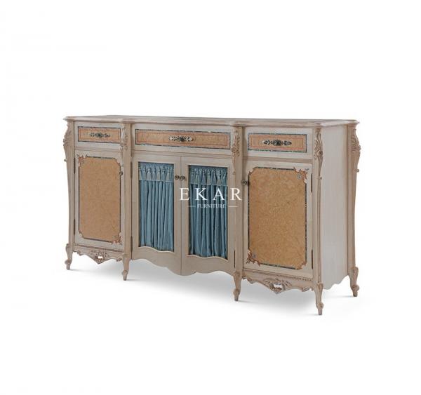 Classic Ash Wooden Antique Sideboard Cabinet With Fancy Shell Decoration