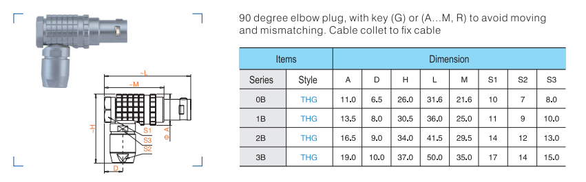 4pin Lemo Cable Connector Elbow Male Push Pull Circular Connector
