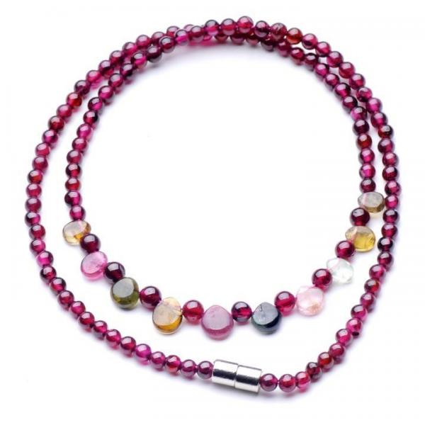 Quality Pure natural garnet round bead + natural tourmaline necklace The rain princess necklace for sale