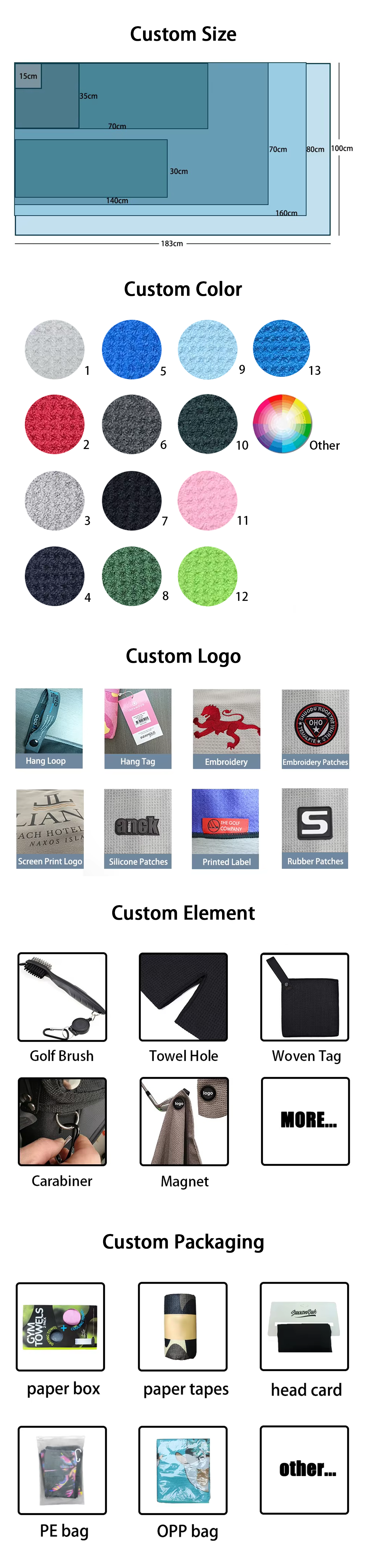 Various Colors Customized Microfiber Golf Towel For Lightweight And Durable Products