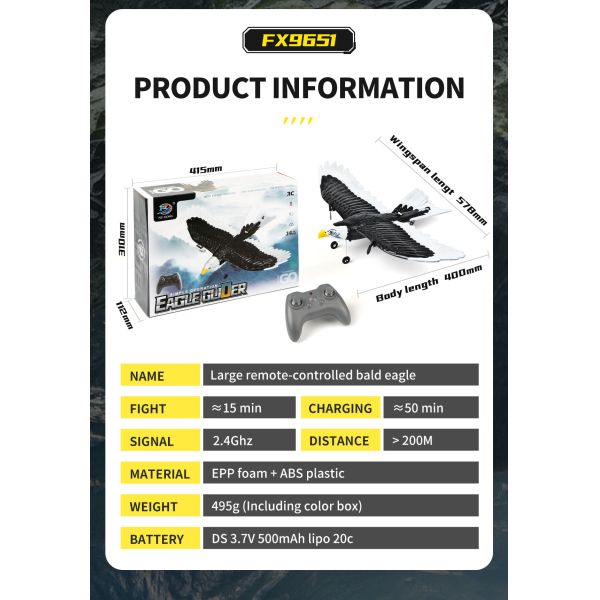 Features RTF 3ch Epp Foam Rc Simulation Wingspan Bald Eagle 2.4g Rc Glider Airplane Toys with 14 Years up Age Range