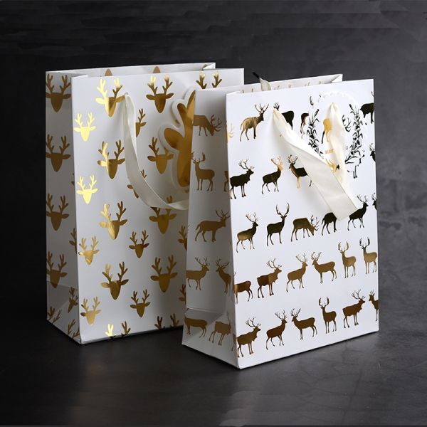Customized gold foiled logo paper gift shopping bag
