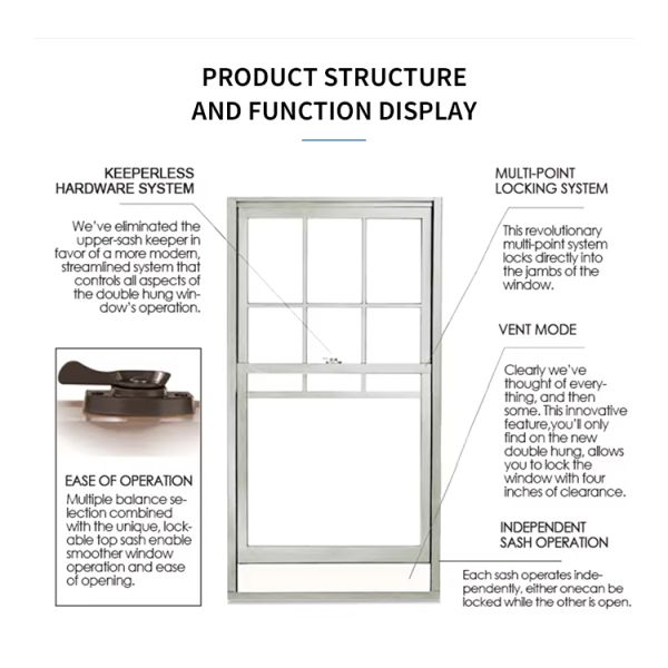 Modern Kitchen Professional Technical Support Aluminum Vertical Sliding Double Hung windows Windproof Function Customized Size