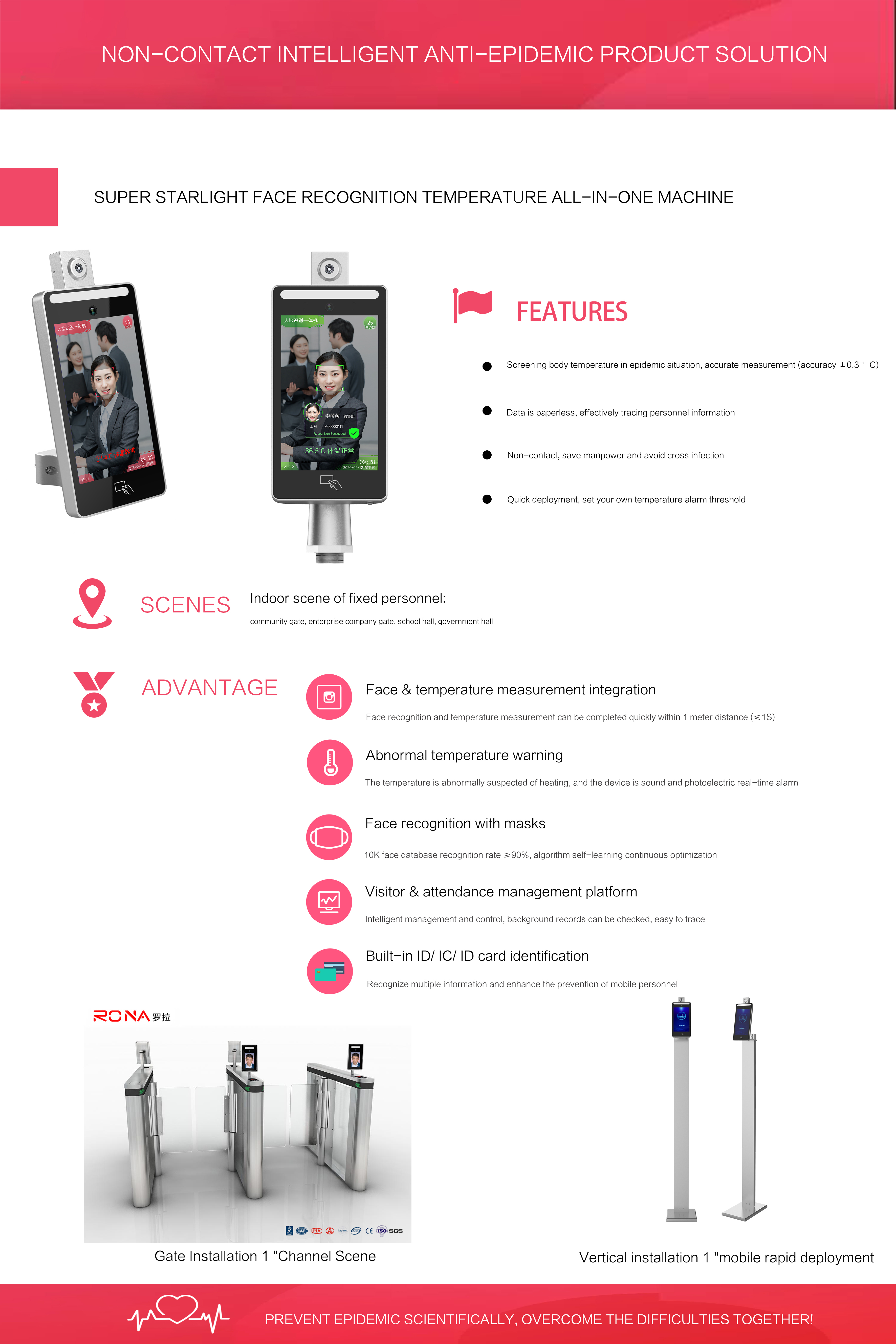 All In One Face Recognition Thermometer Temperature Scanning Waterproof Dual Camera