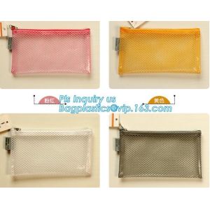 zipper lock file document mesh bag, A6 transparent zipper mesh document file