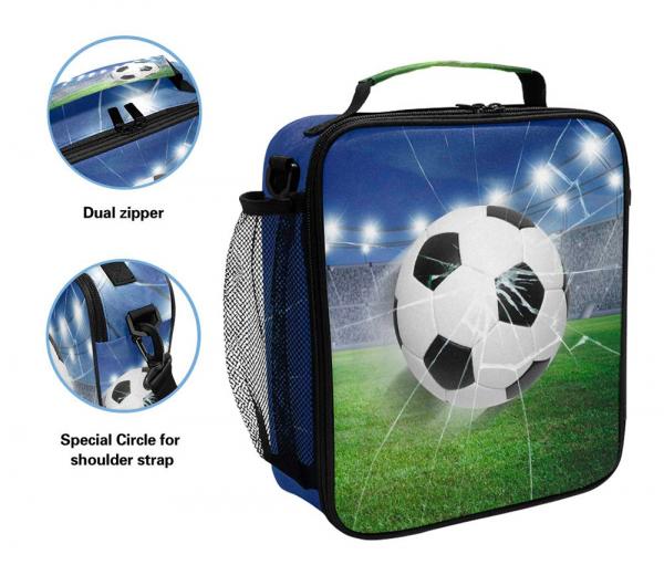 3D Football Kids Insulated Lunch Bag With Shoulder Strap