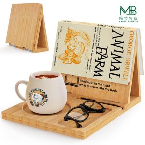 Bamboo color triangle bookshelf foldable bookshelf with glasses holder for