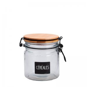 China 16OZ Wide Mouth Glass Food Storage Jars With Wooden Lids Silicone Gaskets on sale