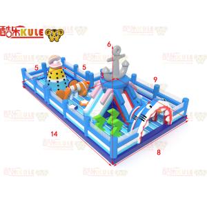 Blue Ocean Theme Shark Inflatable Bouncy Playground With Clibing Slides